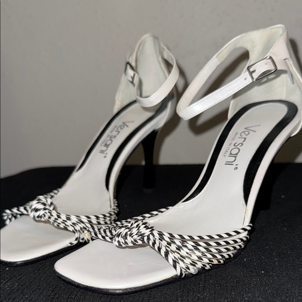 Versani Black and White Stiletto Heels with Zebra Print